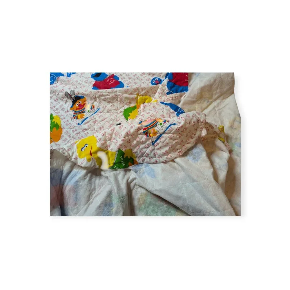 Vintage Burlington Ind. Sesame Street Quilted Blanket Rare 107